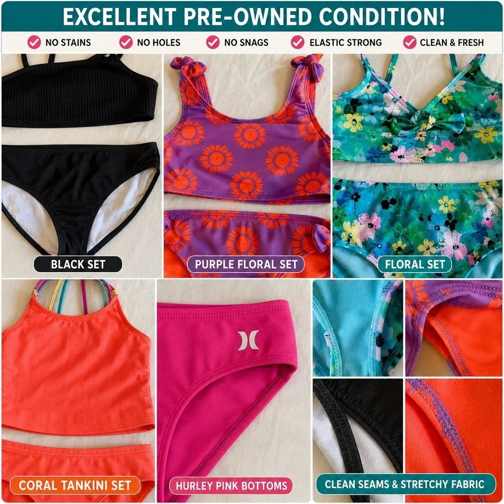 Girls‎ Swimwear Bundle Wonder Nation Art Class Hurley Size 7-8, 10 Surf Camp